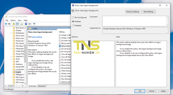 Cách tắt hiệu ứng mờ trên hình nền màn hình đăng nhập Windows 10 May 2019 Update