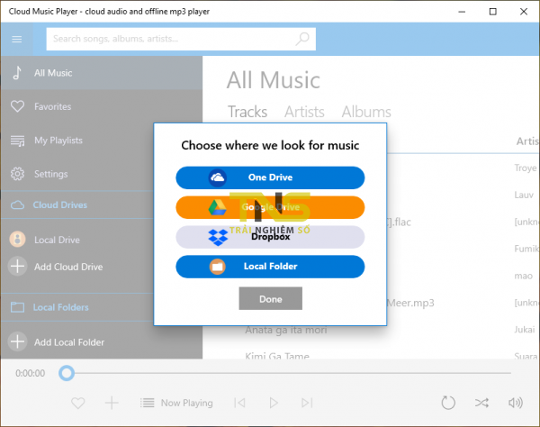 Cloud Music Player: nghe nhạc trên Google Drive, OneDrive, Dropbox