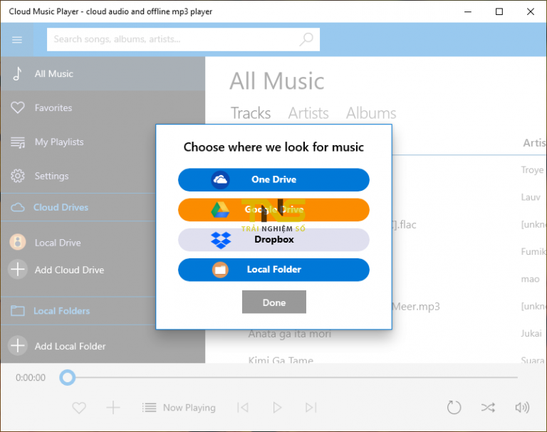 Cloud Music Player nghe nhạc trên Google Drive, OneDrive, Dropbox