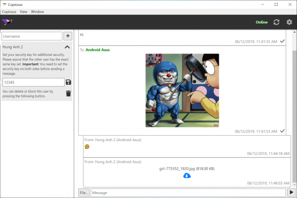 Dùng Copiosus P2P Chat trò chuyện an toàn giữa Android và Windows 10