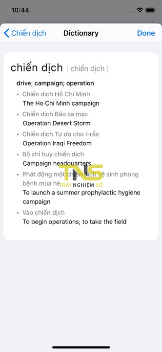 Cách sử dụng từ điện Việt - Anh trên iOS 13