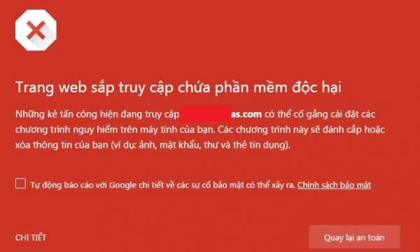 "Méc" trang web độc hại với Google Safe Browsing khi duyệt web trên Chrome