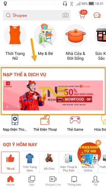 Cách đặt món trên Now.vn từ ứng dụng Shopee