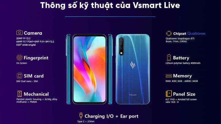 Chính thức: Vsmart Live ra mắt tháng 8, chip Snapdragon 675, RAM 4GB/6GB