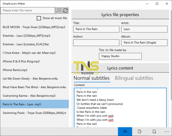 Simple Lyrics Maker: Tạo file chứa lời nhạc song ngữ trên Windows 10