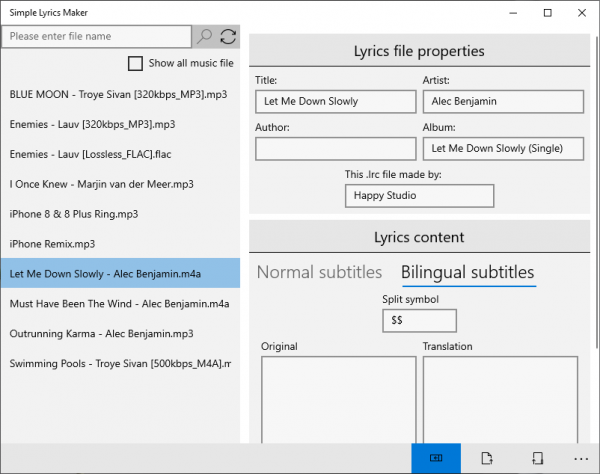 Simple Lyrics Maker: Tạo file chứa lời nhạc song ngữ trên Windows 10