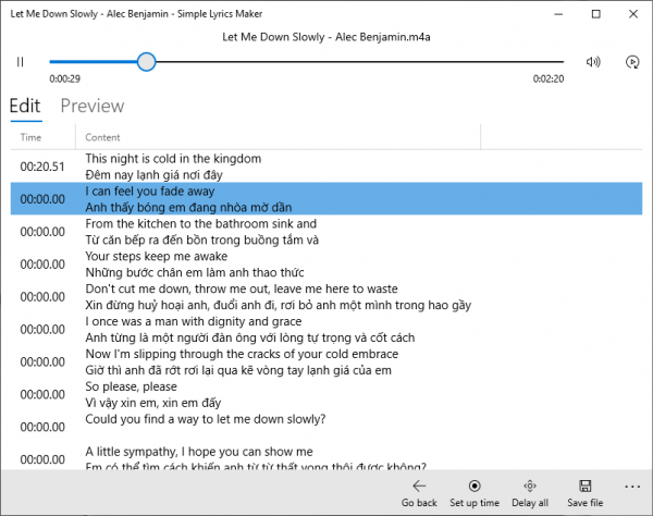 Simple Lyrics Maker: Tạo file chứa lời nhạc song ngữ trên Windows 10