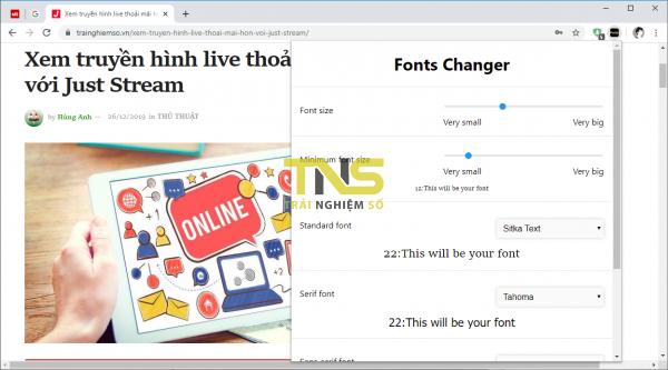 Cách thay đổi phông chữ mọi trang web truy cập trên Chrome
