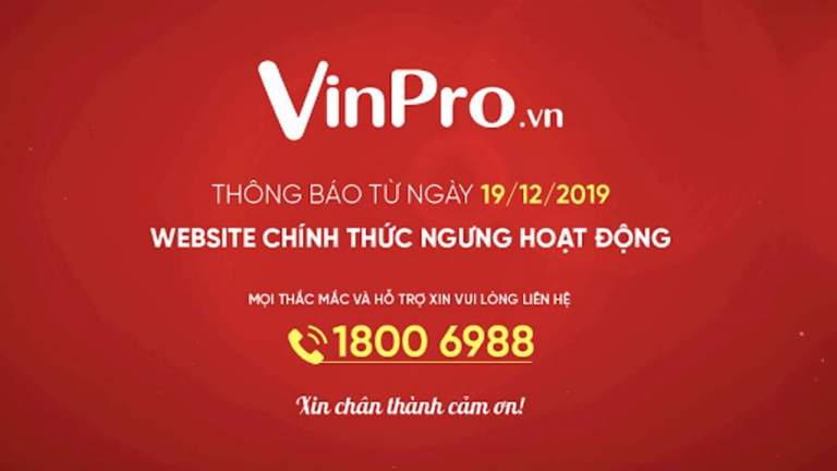 Website VinPro chính thức ngưng hoạt động
