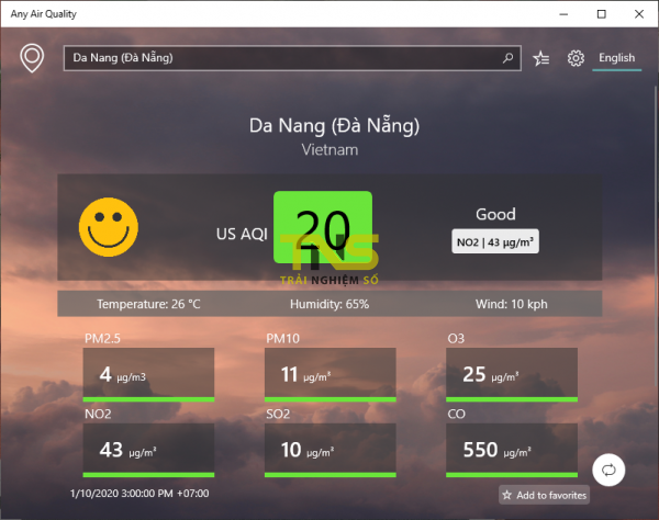 Any Air Quality: Ứng dụng kiểm tra chất lượng không khí hỗ trợ tiếng Việt