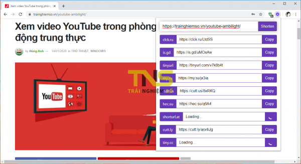 Rút gọn link cùng lúc với 10 dịch vụ trên Chrome