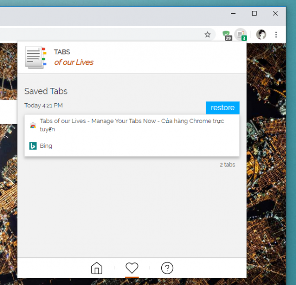 Quản lý đóng mở tab mới cho Chrome với Tabs of our Lives