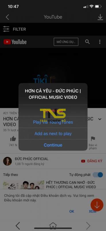 YoungTunes - nghe nhạc YouTube trên iPhone khi tắt màn hình, tải video về