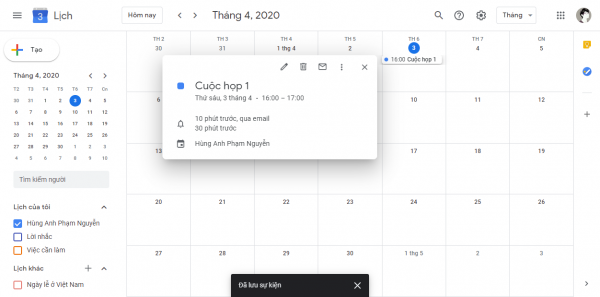 Mẹo lên lịch họp và học trên Zoom qua Google Calendar