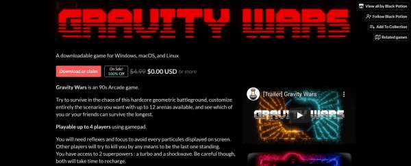 Đang miễn phí game Gravity Wars trên itch.io