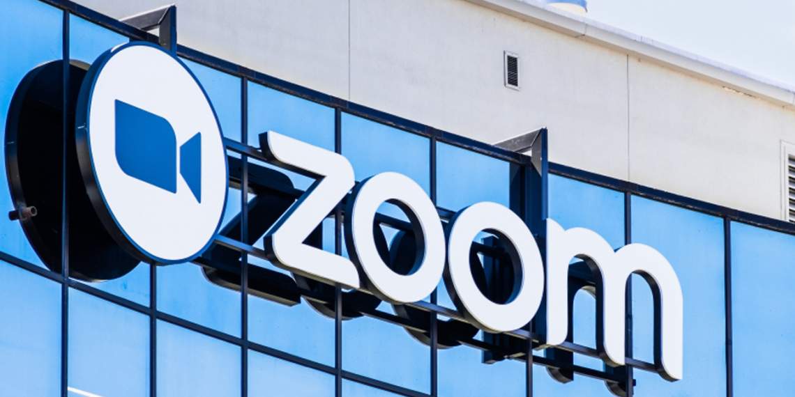 September 3, 2019 San Jose / CA / USA - Close up of Zoom sign at their HQ in Silicon Valley; Zoom Video Communications is a company that provides remote conferencing services using cloud computing