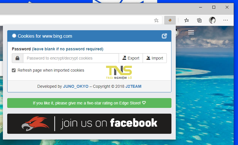 Dùng J2TEAM Cookies chia sẻ tài khoản trên Microsoft Edge không bị lộ password