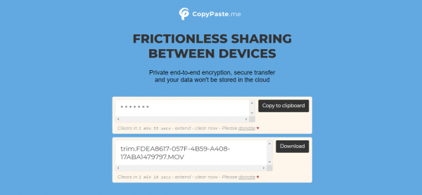 CopyPaste.me: Gửi file, văn bản, mật mã đa nền tảng và tự hủy