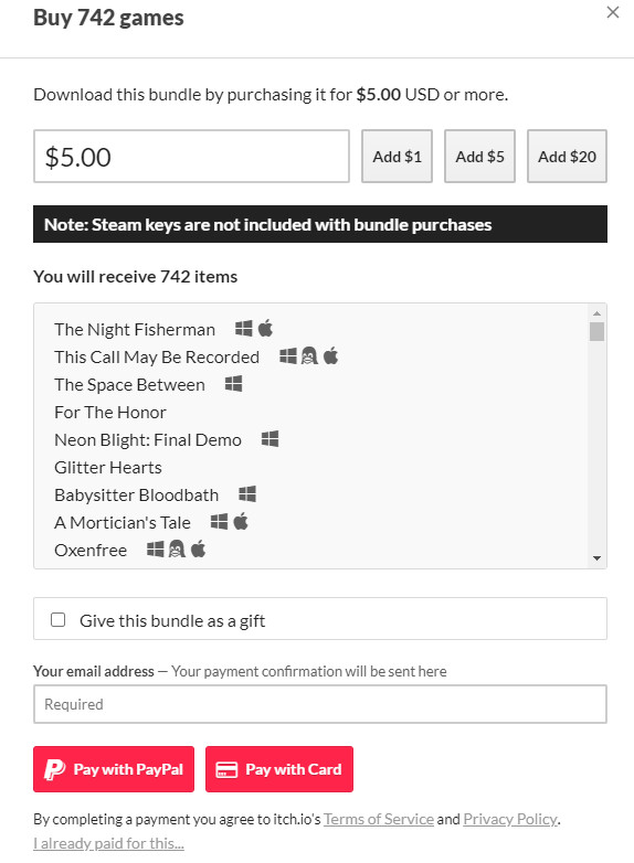 Itch.io đang bán gói 700 trò chơi với giá 5USD để gây quỹ
