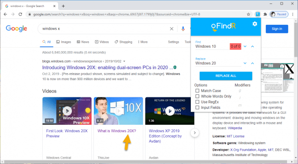 Tìm kiếm từ, thay thế từ trên trang web trong Chrome