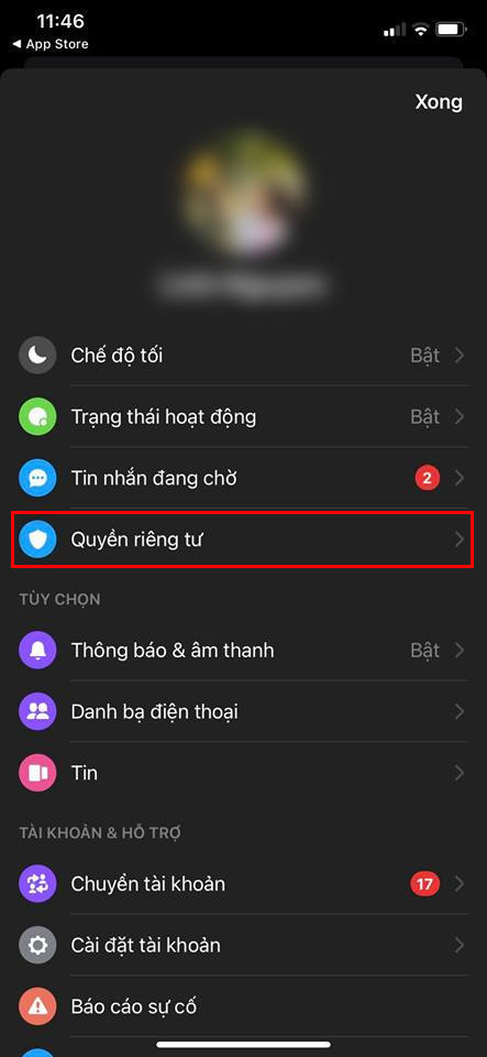 Khoá ứng dụng Facebook Messenger bằng Face ID