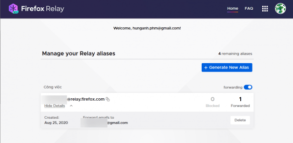 Cách dùng Firefox Relay tạo email ảo có khả năng chuyển tiếp thư