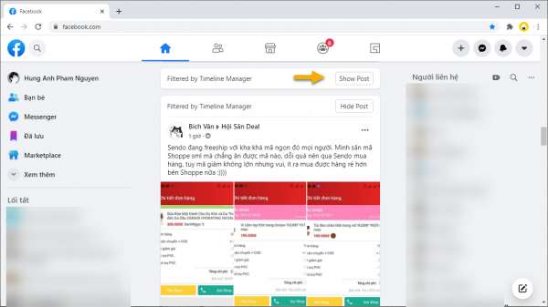 Timeline Manager - tự động ẩn bài đăng không thích trên Facebook