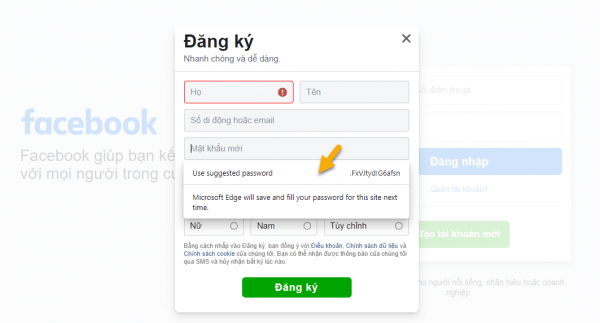 Cách tạo mật mã cho tài khoản khi đăng ký bằng Microsoft Edge
