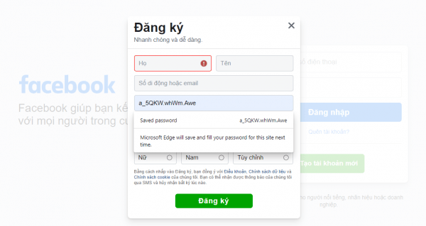 Cách tạo mật mã cho tài khoản khi đăng ký bằng Microsoft Edge