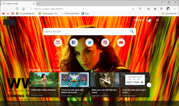 Ngắm nhìn Wonder Woman 1984 mỗi khi mở tab mới trên Microsoft Edge