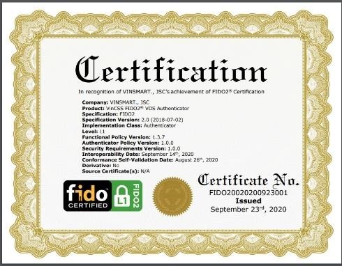 Hệ điều hành VOS của VinSmart đạt chuẩn FIDO2, hỗ trợ xác thực mạnh không cần mật khẩu