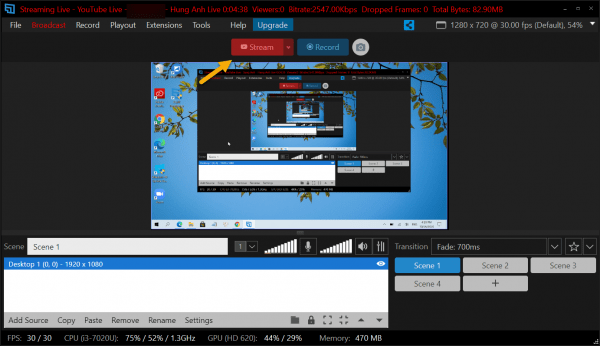 XSplit Broadcaster: livestream lên YouTube, Facebook, dễ dàng