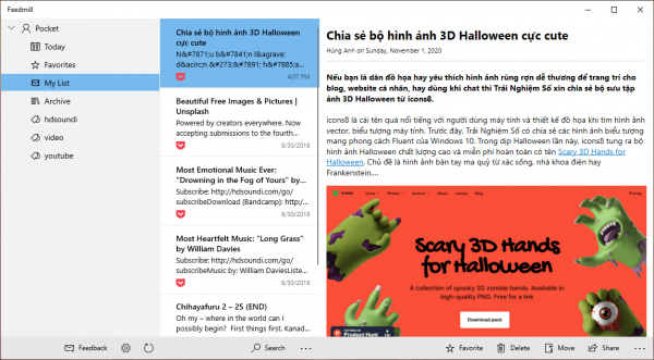 Feedmill: Đọc bài viết lưu trên Pocket khi offline