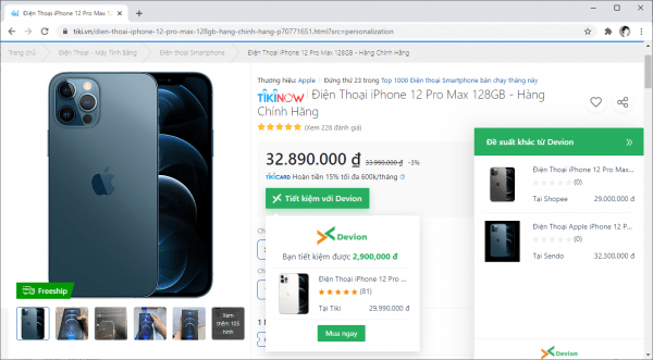 Devion: Tìm, so sánh giá sản phẩm tốt nhất trên Shopee, Tiki, Sendo