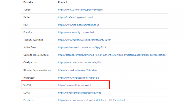 Khóa xác thực mạnh của Vingroup được Microsoft khuyến nghị sử dụng