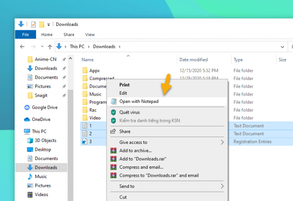 Cách mở hàng loạt tập tin TXT, Windows Registry với Notepad