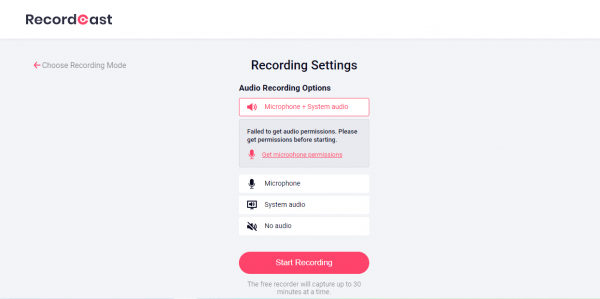 RecordCast: quay video màn hình desktop, webcam trong 30 phút