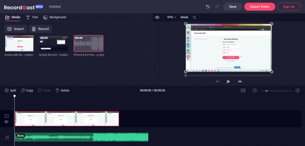 RecordCast: quay video màn hình desktop, webcam trong 30 phút