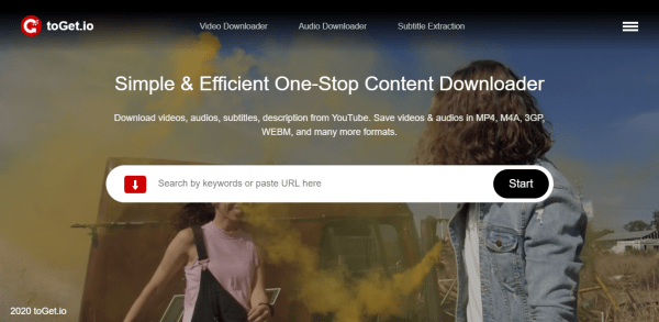 toGet.io: Tải video YouTube, phụ đề và tệp âm thanh miễn phí