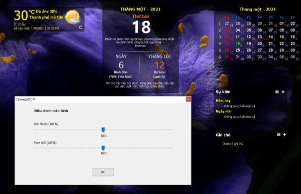 CalendarDC: Xem lịch Âm Dương, thời tiết, ghi chú, sự kiện trên desktop