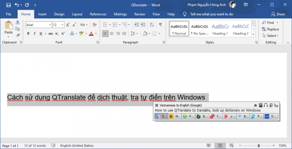 Cách sử dụng QTranslate để dịch, tra tự điển trên Windows