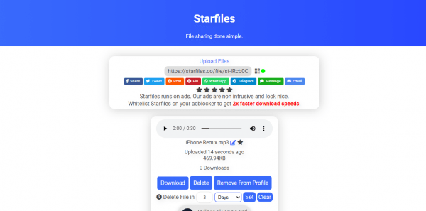 Starfiles: Chia sẻ file không giới hạn dung lượng, thời gian