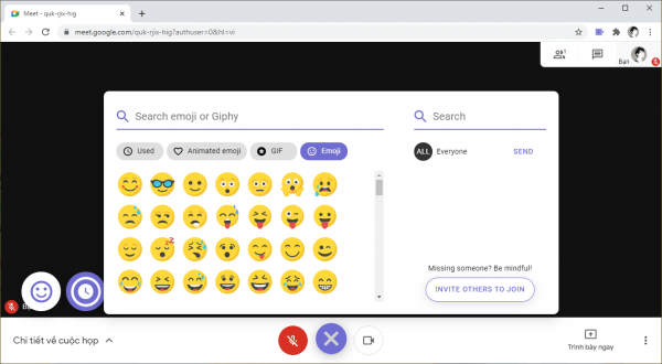 Họp mặt trên Google Meet vui hơn với emoji, ảnh GIF