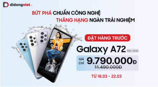 Đặt trước Galaxy A52, A72 tại Di Động Việt với mức giá ưu đãi chỉ từ 7,9 triệu đồng