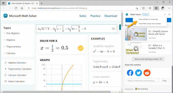 Giải Toán với Math Solver bằng trình duyệt Microsoft Edge