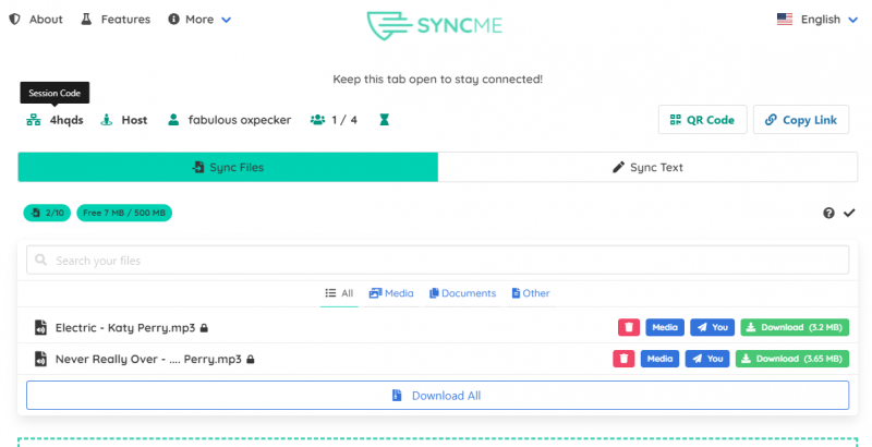 Quick Sync Me: Chia sẻ file, văn bản mạng ngang hàng miễn phí