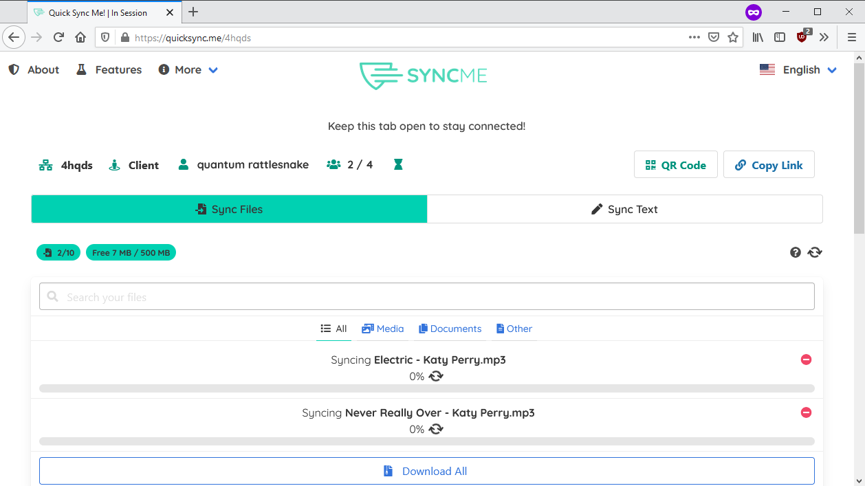 Quick Sync Me: Chia sẻ file, văn bản mạng ngang hàng miễn phí