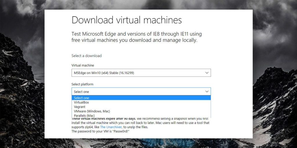 Tải máy ảo Windows 10 VM từ Microsoft