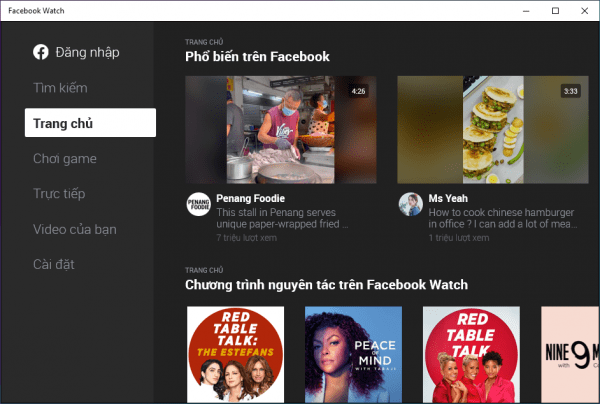 Xem video trực tiếp trên Facebook Watch bằng ứng dụng UWP