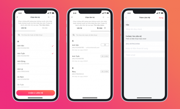 Tinder ra mắt tính năng chặn liên hệ mới Tinder ra mắt tính năng chặn liên hệ mới